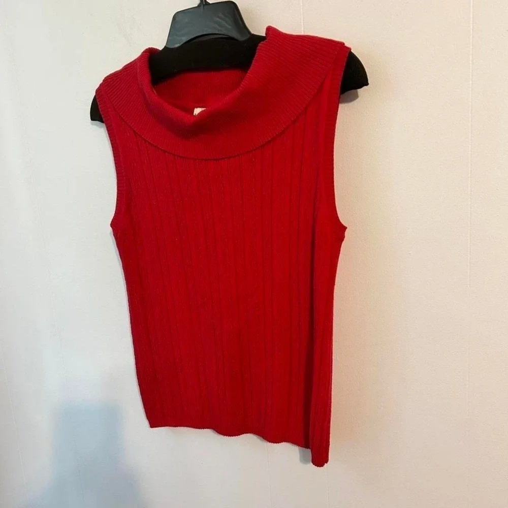 White‎ Stag Red Cowl Neck Sleeveless Cable Knit Sweater Vest Womens Large 12/14